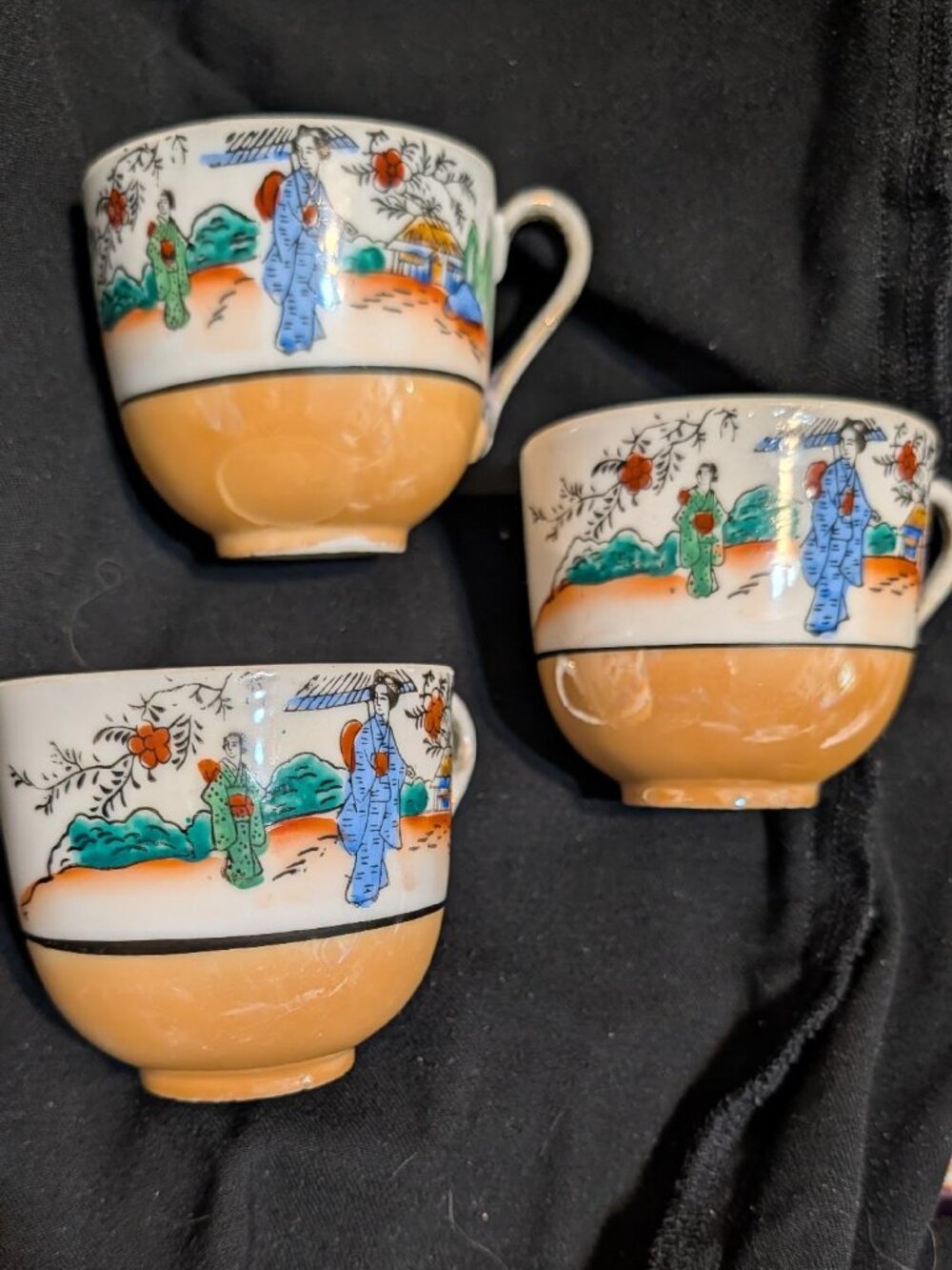 Japanese eggshell porcelain tea set with hand-painted Geisha scenes
